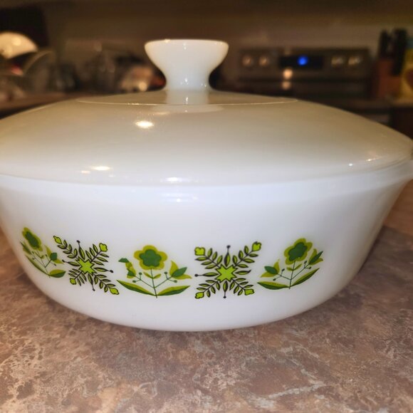 Vintage 70s - Casserole Dish - Anchor Hocking Fire King Meadow Green Oval - Picture 7 of 10